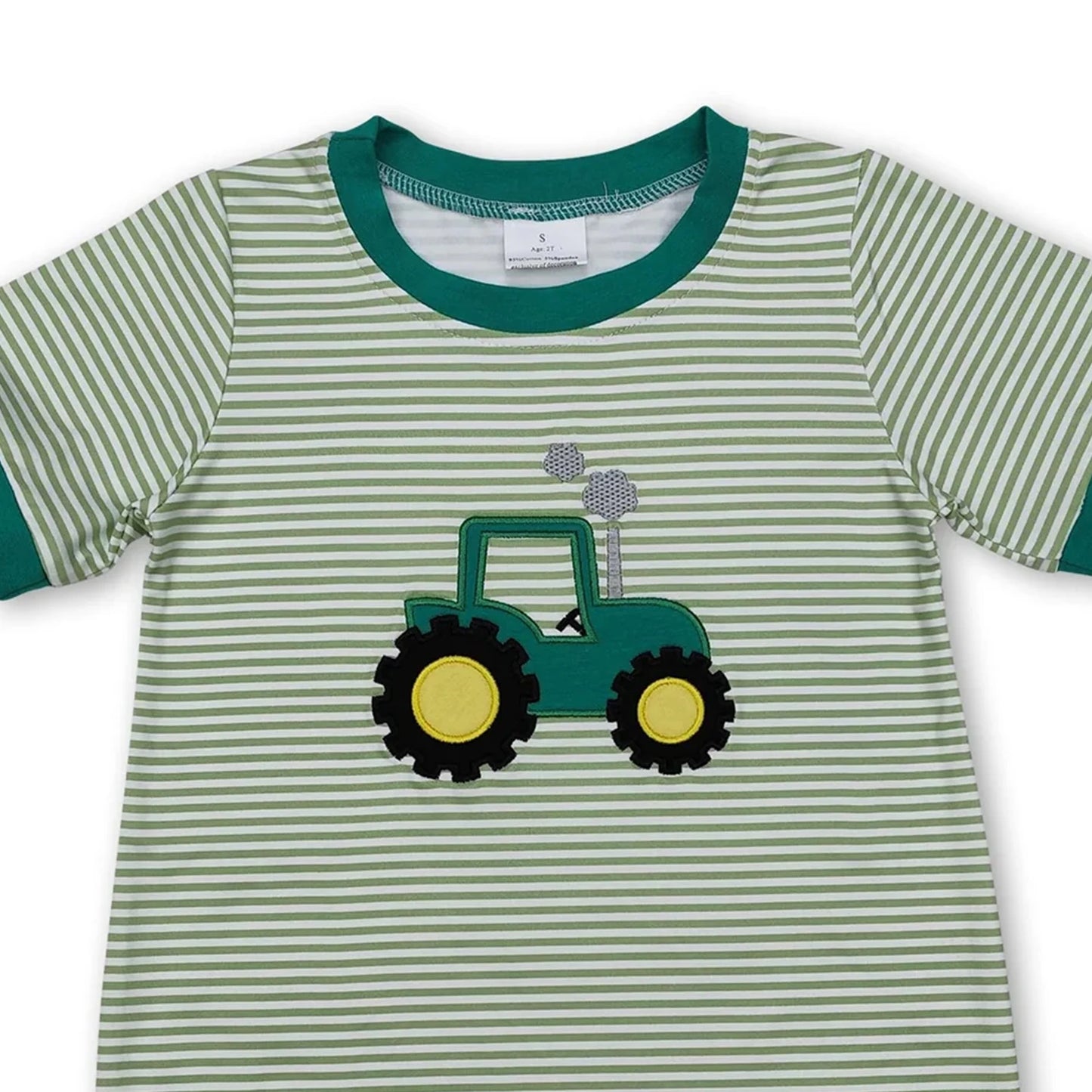 Tractor Theme Baby Boy Romper Short Sleeves Cotton Knit