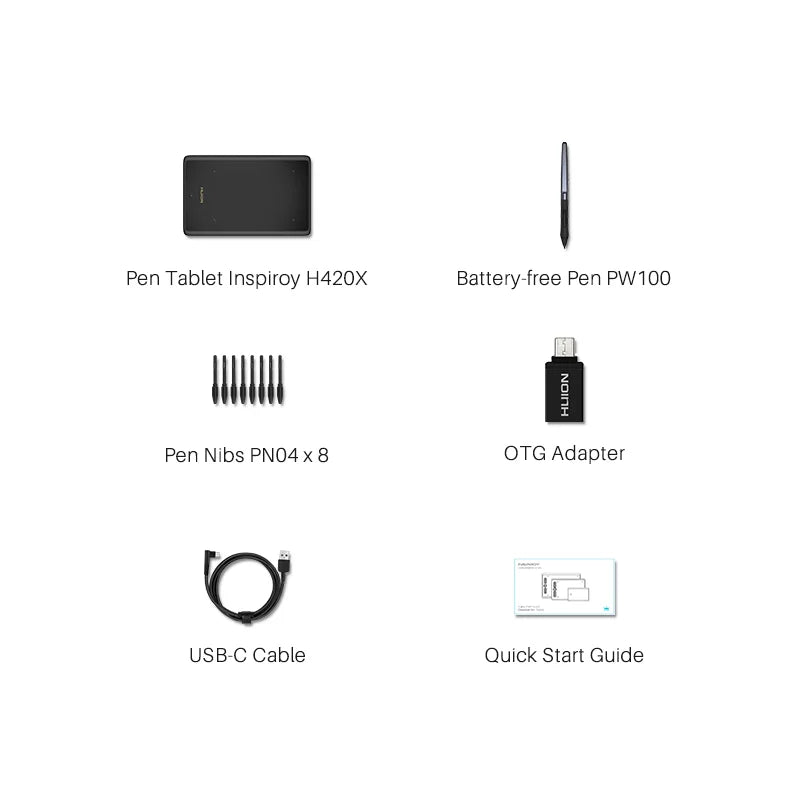 Huion H420X Graphics Tablet Battery Free PW100 Pen 8192 Levels