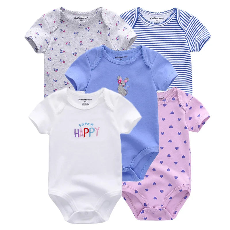 5 Pack Summer Short Sleeve Baby Bodysuits Cartoon Newborn Onesie