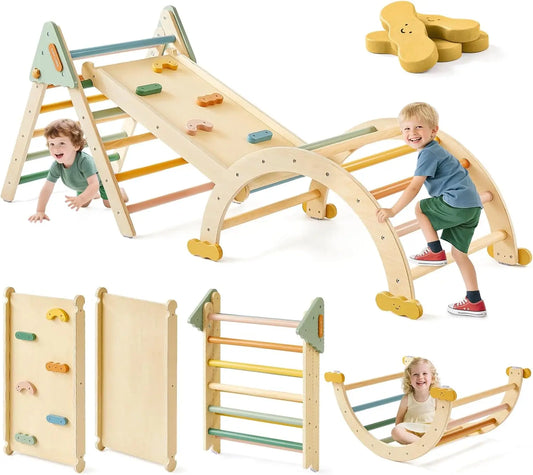 Pikler Triangle Set 7-In-1 Foldable Montessori Toddler Climbing Toy