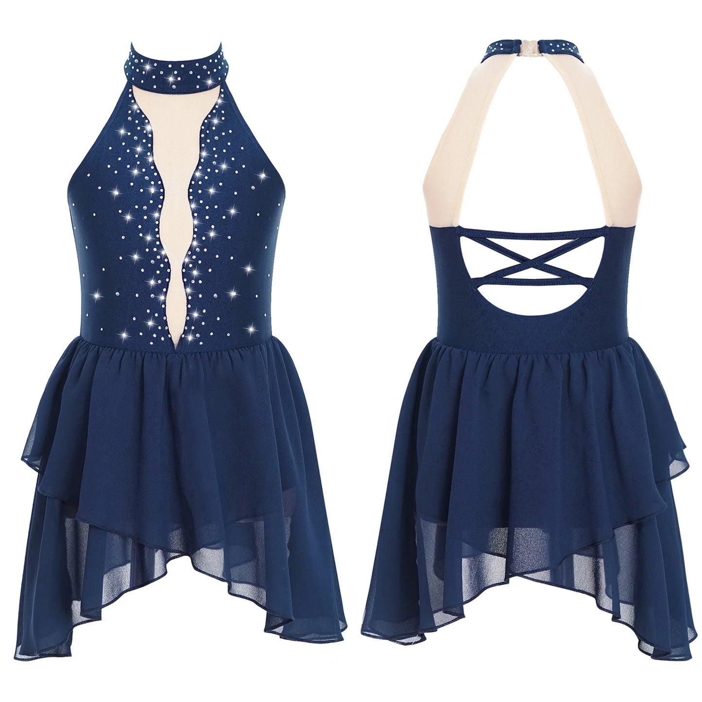 Kids Girls Dance Dress Rhinestone Leotard For Ballet Gymnastics