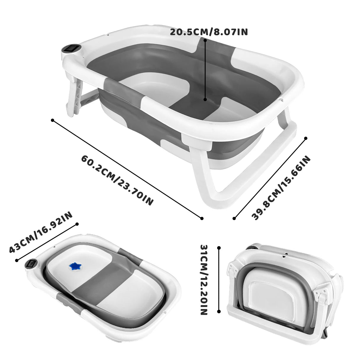Foldable Baby Bathtub With Soft Cushion And Thermometer Portable Travel