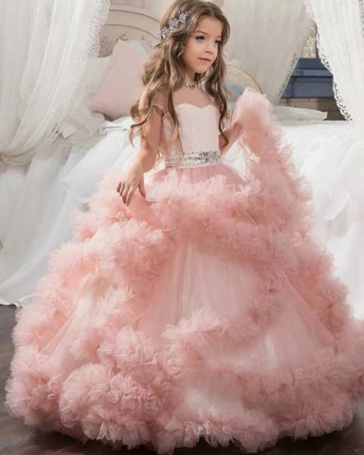 Abaowedding Flower Girl Dress Illusion Large Back Bow Tulle