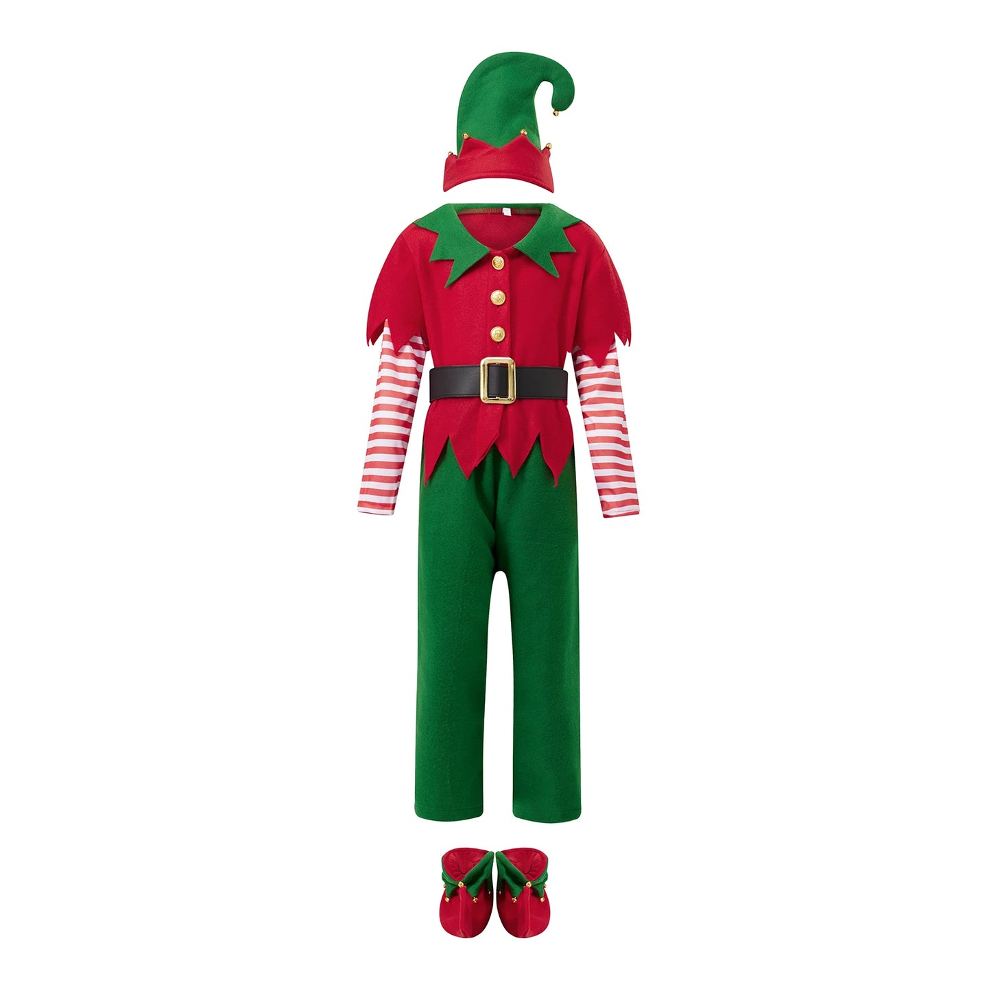 Boys Festive Christmas Elf Costume With Hat Belt Socks