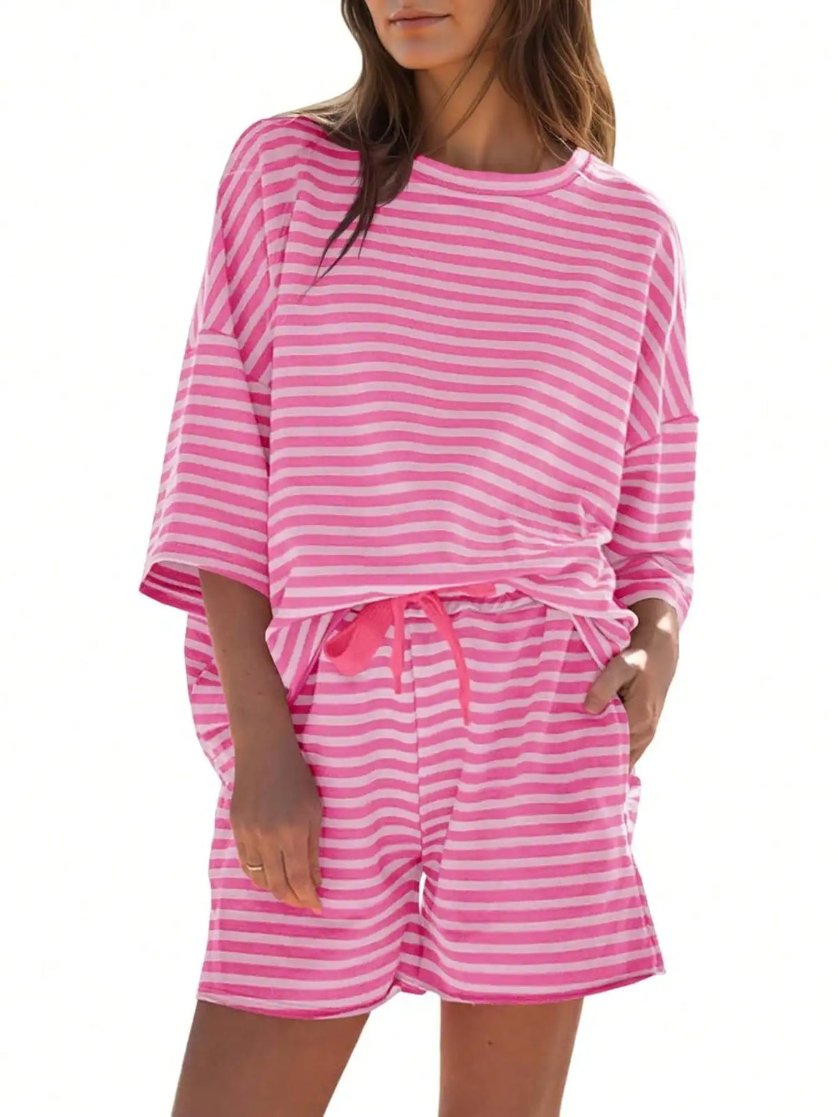 Fisoew Womens Striped Athleisure 2 Piece Outfits Sweatsuit Lounge Set
