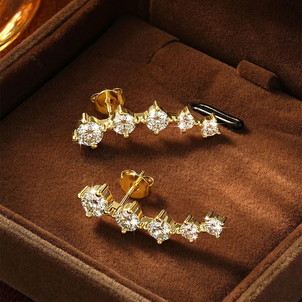 OXTAO Sparkling Moissanite Crawler Stud Earrings D VVS1 for Women Girl 14K Gold Filled Lab Imitation Diamond 2.4ct Earrings Jewelry Accessories Valentine Anniversary Day Birthday Gifts