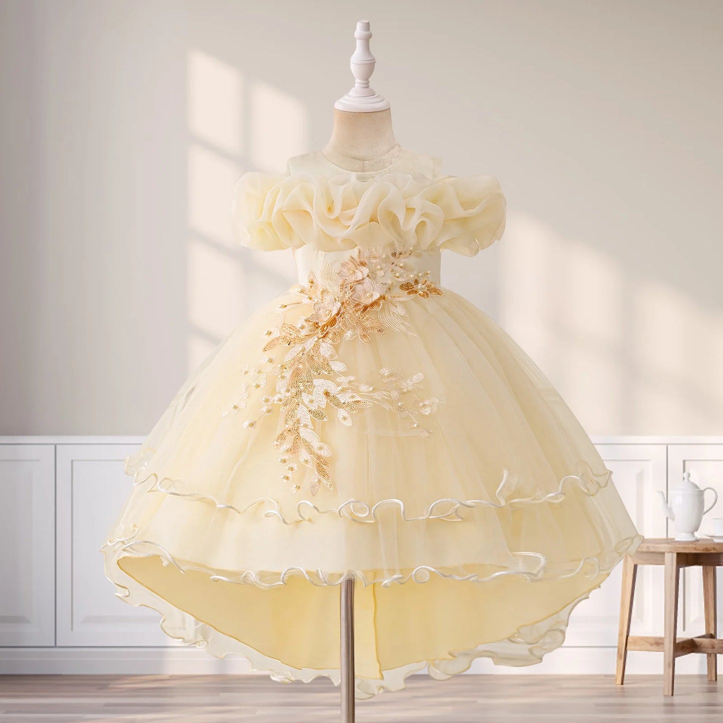 Floral Print Sleeveless Ruffle Tulle Dress for Toddler Girls