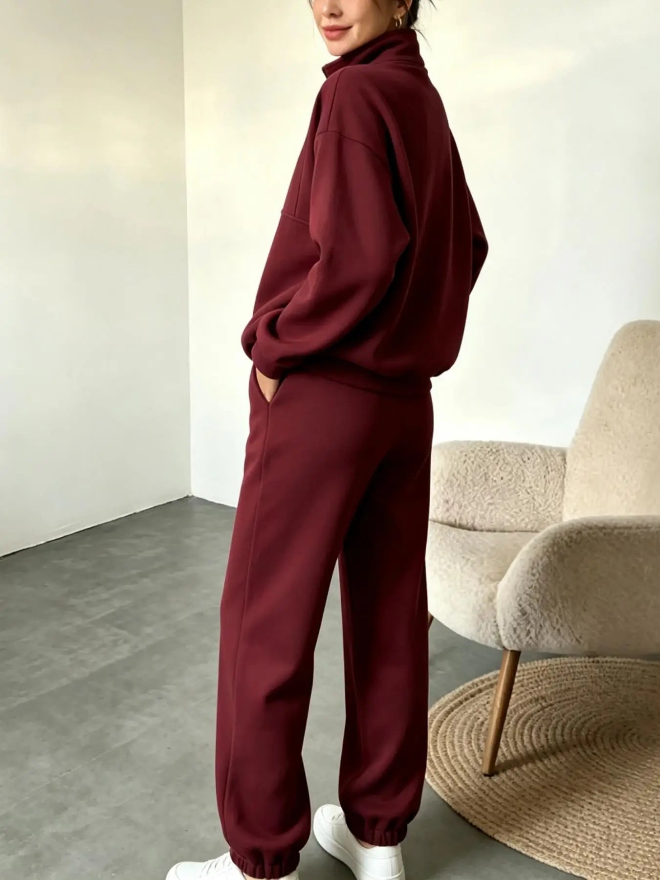 Women Half Zip Sweatshirt Pants Set Casual Stand Collar 2 Piece Outfit Loose Long Sleeve Tracksuit Soft Loungewear Suit Daily Streetwear