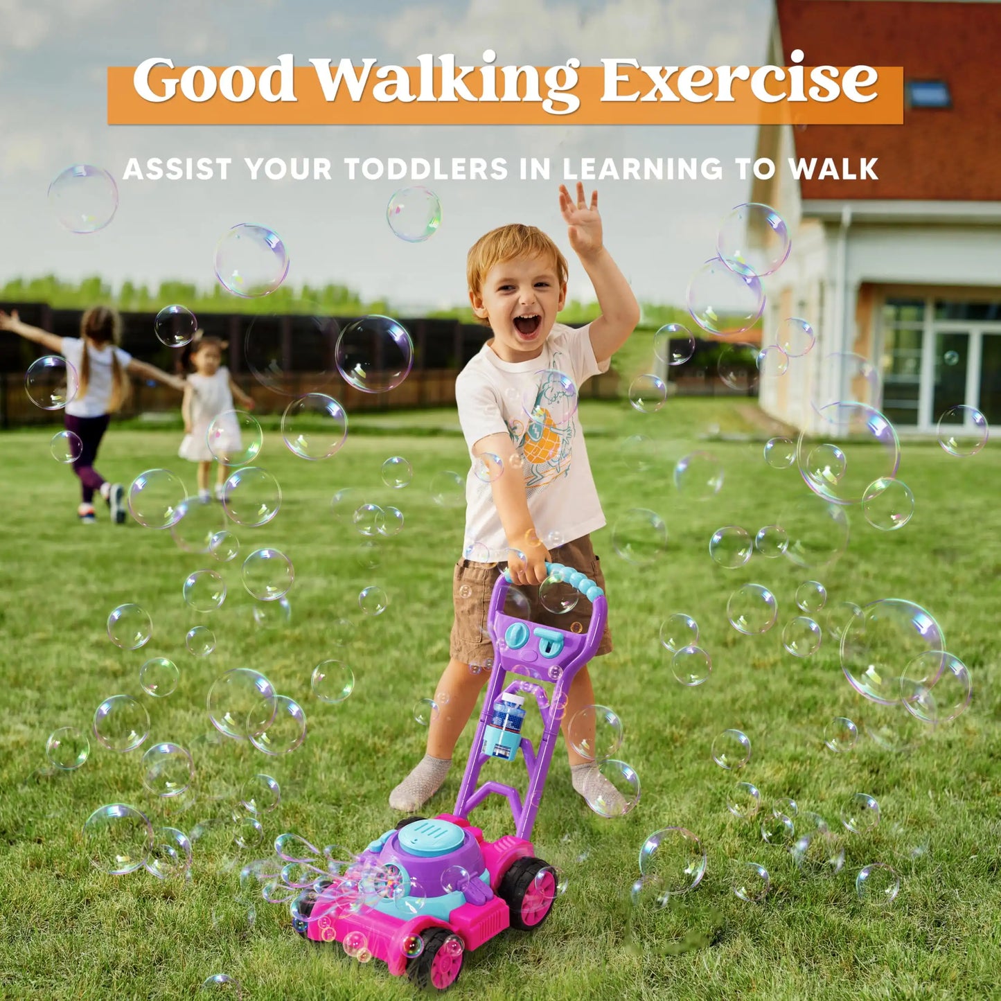 Joyfy Bubble Machine Lawn Mower Outdoor Toy For Kids 3-6