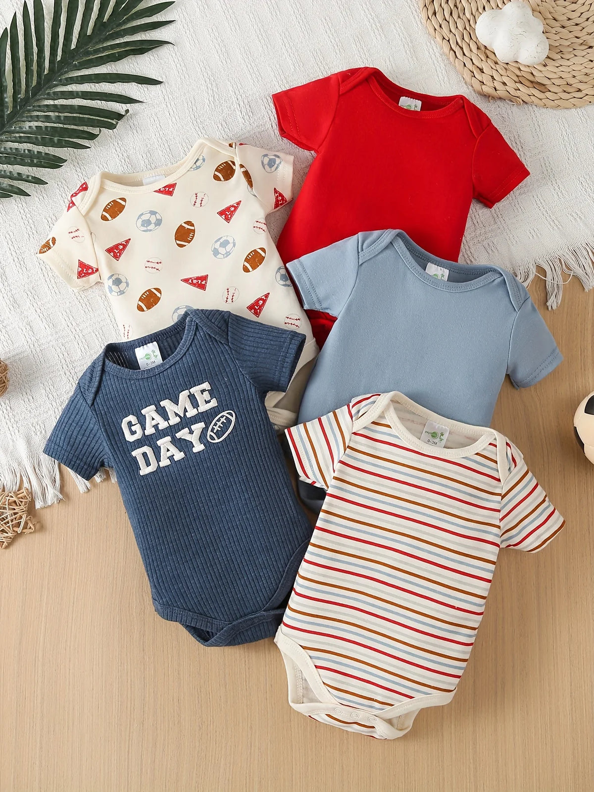 PAYIFANG Baby Boys Rugby Jumpsuit Short Sleeve Cotton Knit Romper