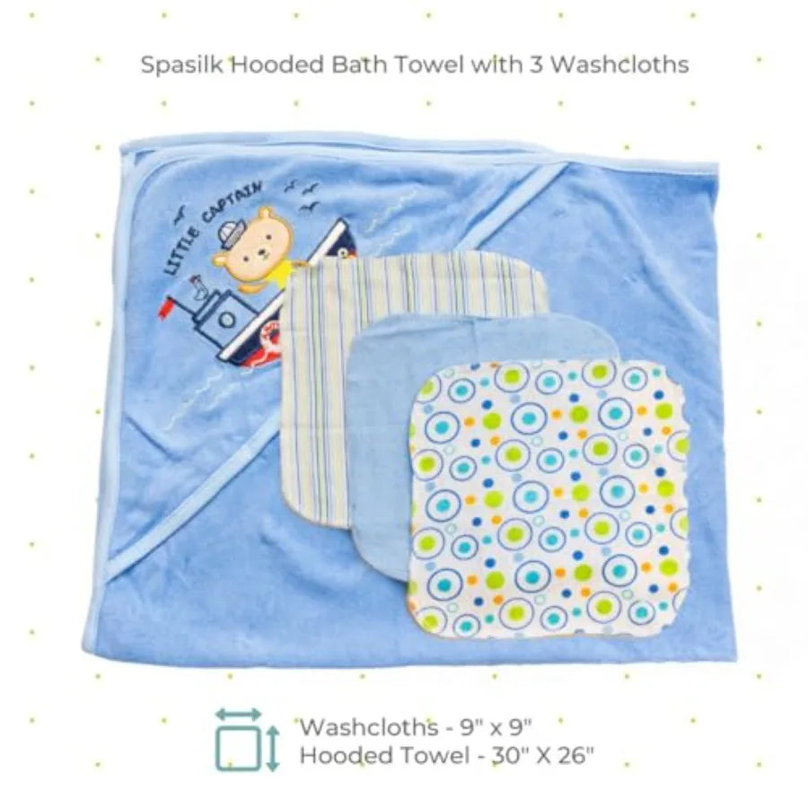 Soft Terry Hooded Bath Towel and Washcloths Set for Newborns