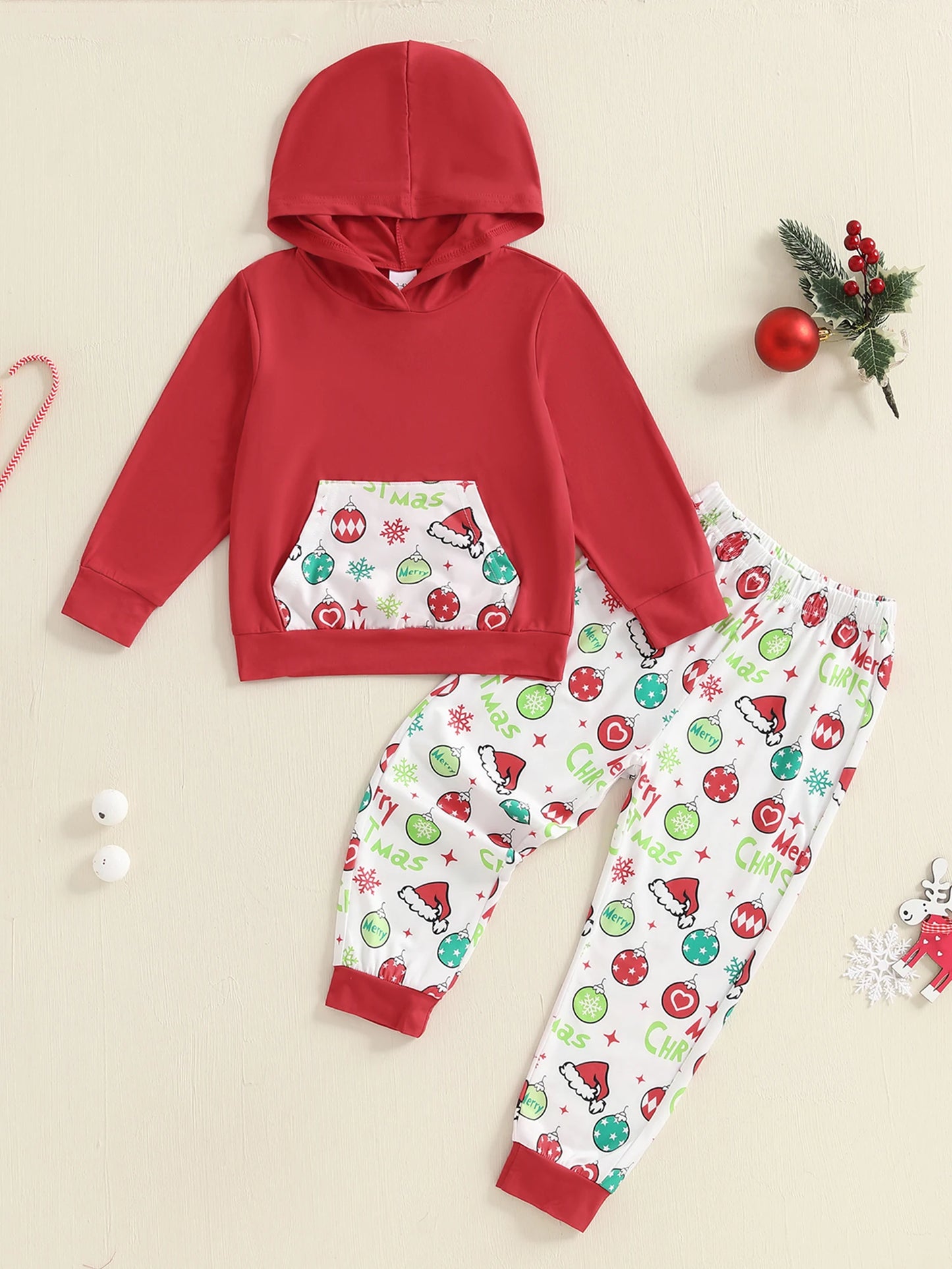 Kids Christmas Santa Plaid Hoodie And Pants 2 Piece Set