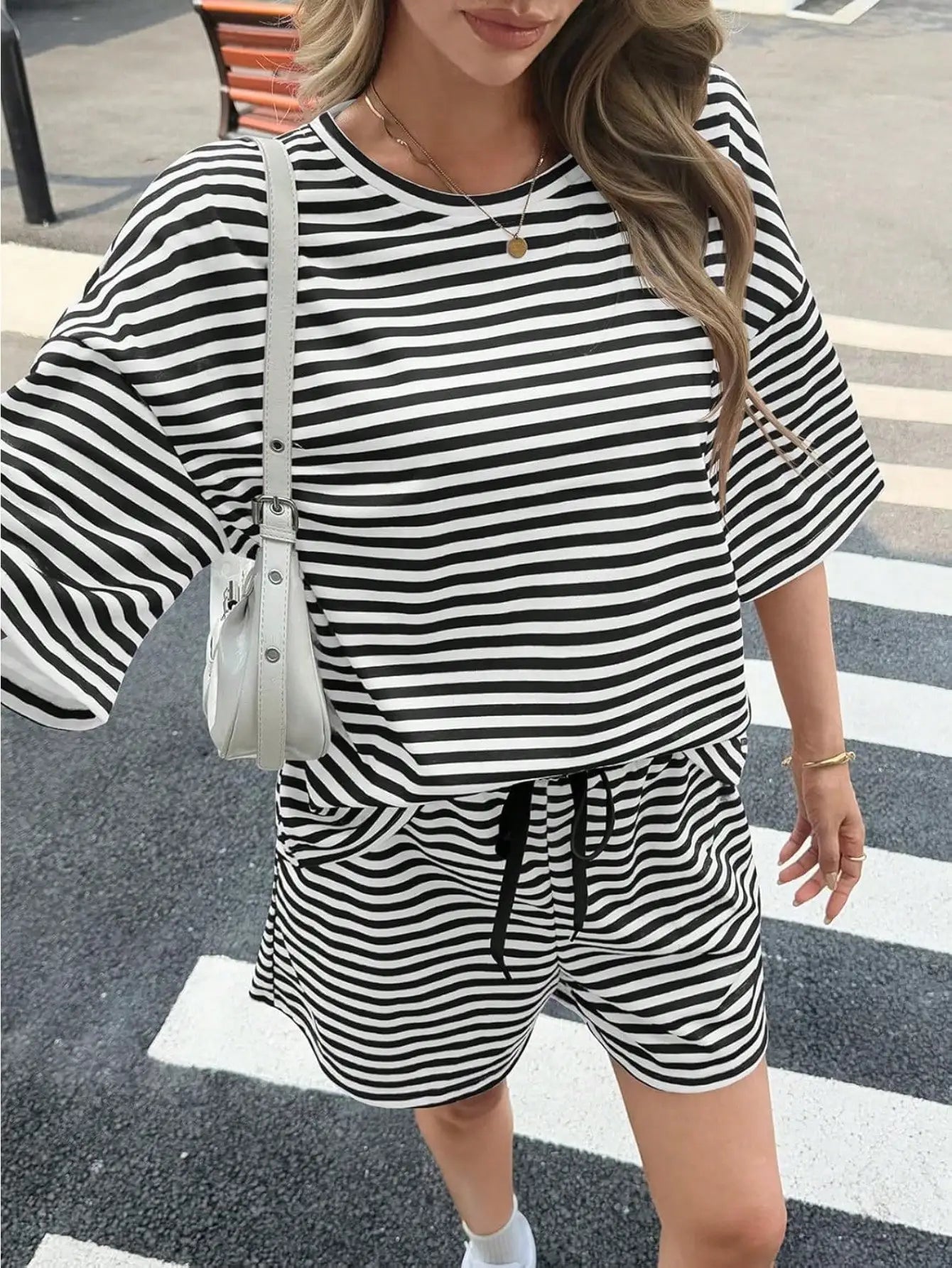 Fisoew Womens Striped Athleisure 2 Piece Outfits Sweatsuit Lounge Set