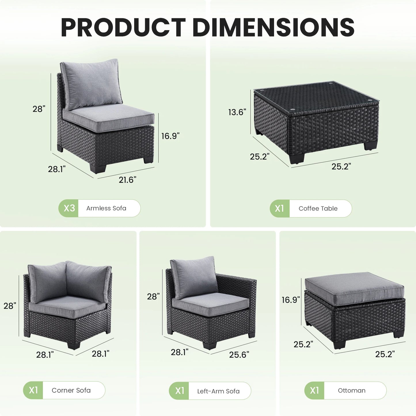 Patio Sectional Sofa Set With Ottoman Stain Resistant Fabric