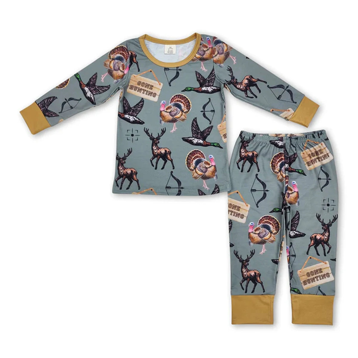Unisex Baby Pajama Set With Long Sleeves Duck Plaid Top And Pants