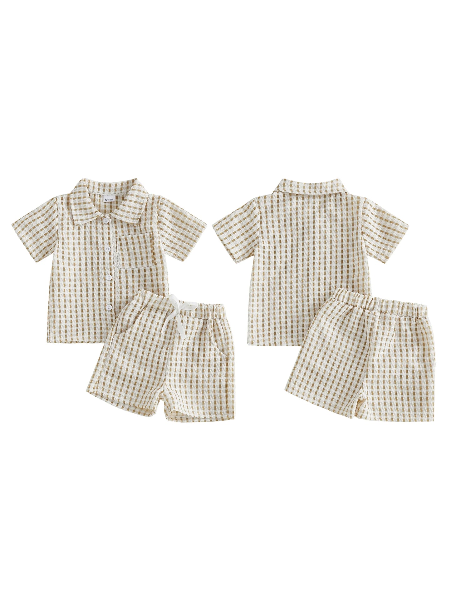 Infant Boy Summer 2-Piece Checkered Shirt and Shorts Set