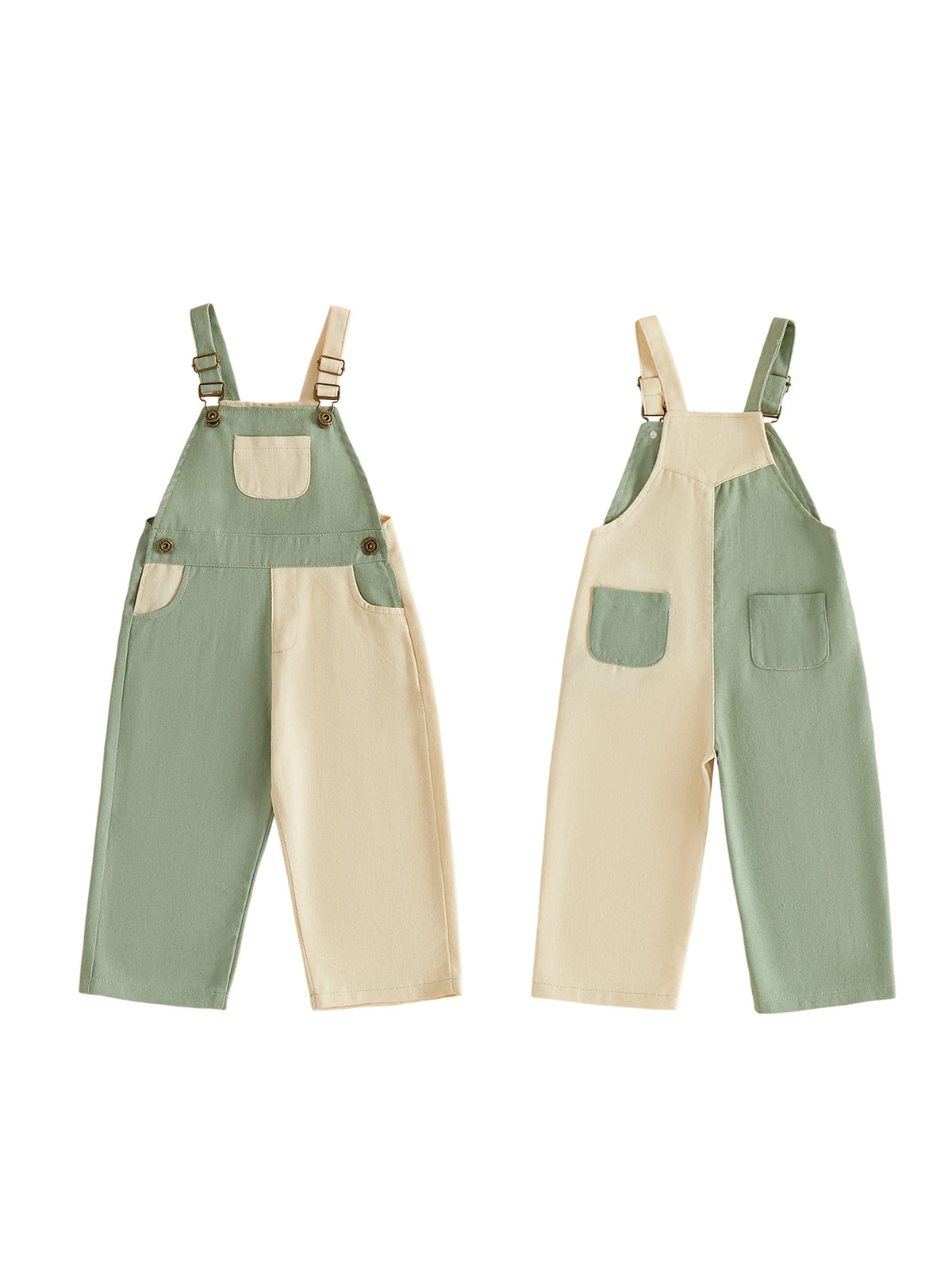 Girls Sleeveless Square Neck Contrasting Suspender Romper Polyester