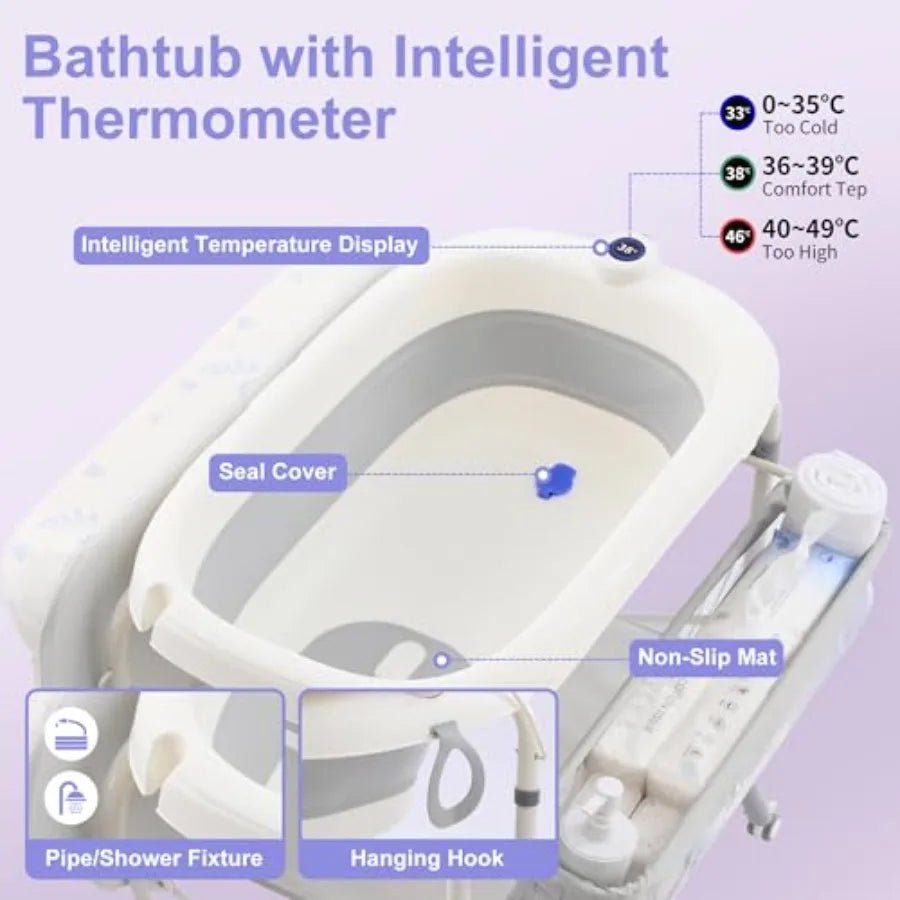 2 in 1 Baby Bathing Station With Integrated Storage Rack