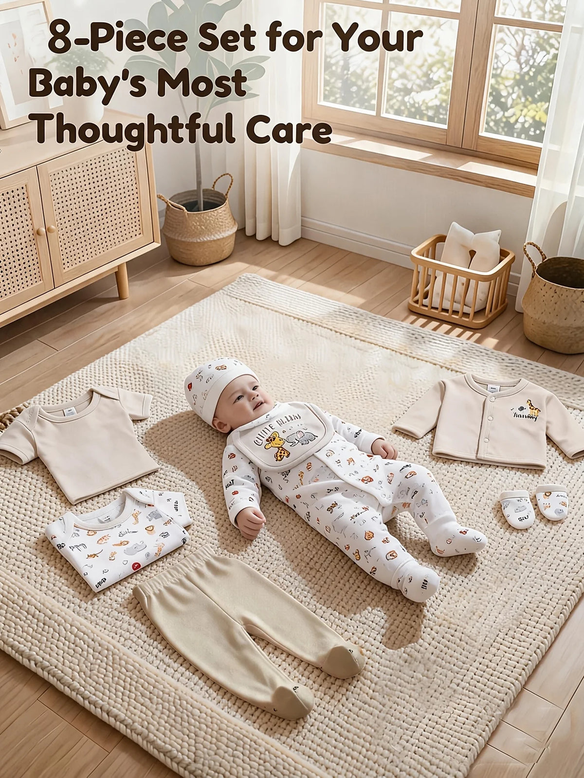 Baby Girl Soft Cotton Romper Set With Hat Bib Socks