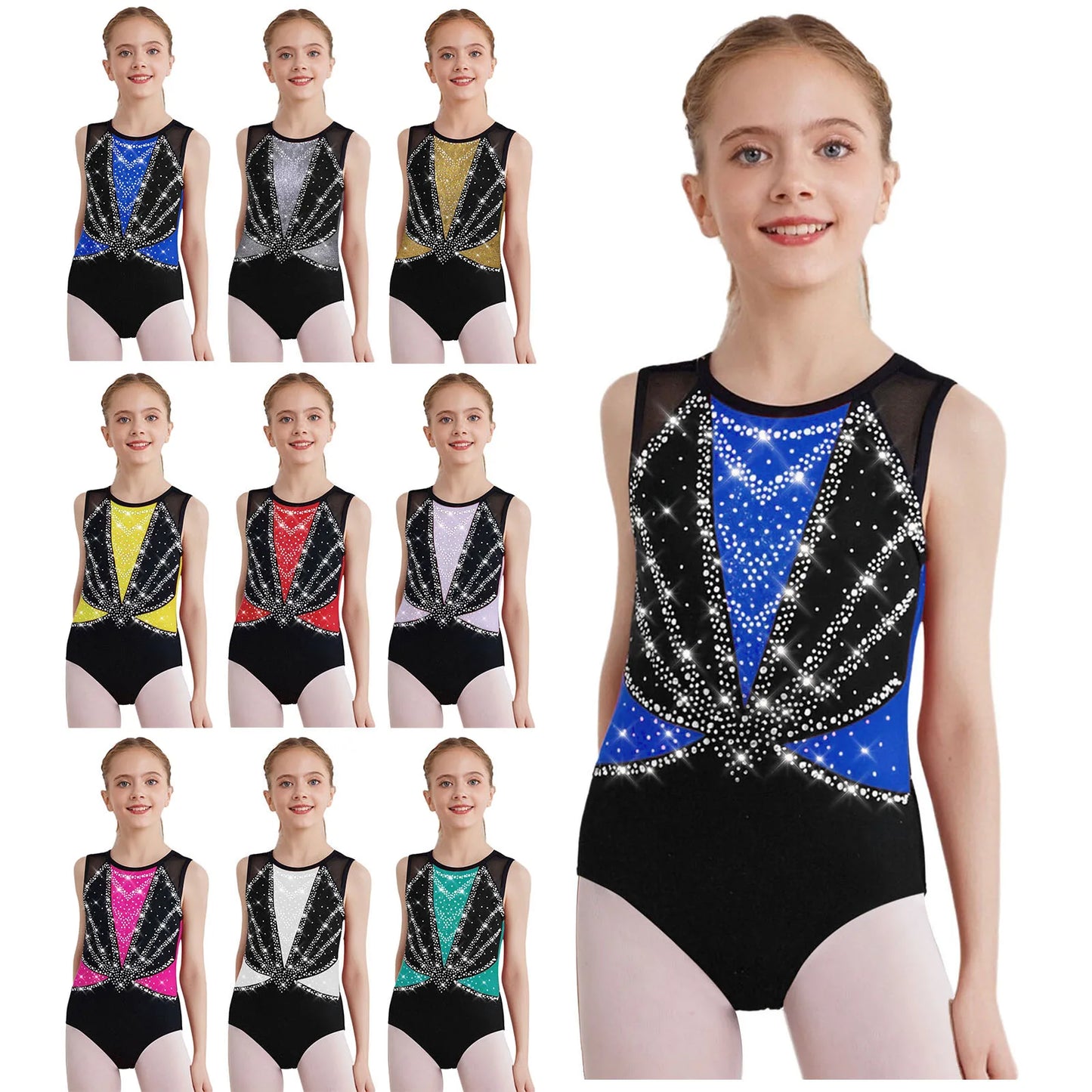 iEFiEL Kids Ballet Leotard Rhinestones Crisscross Back