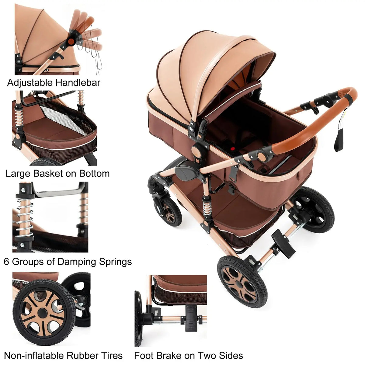 Baby Stroller Combo Car Seat Travel System for Newborn,Reversible Stroller with Isofix Base,3-IN-1 Baby Carriage Upto 55lbs Suit Infant to Toddler