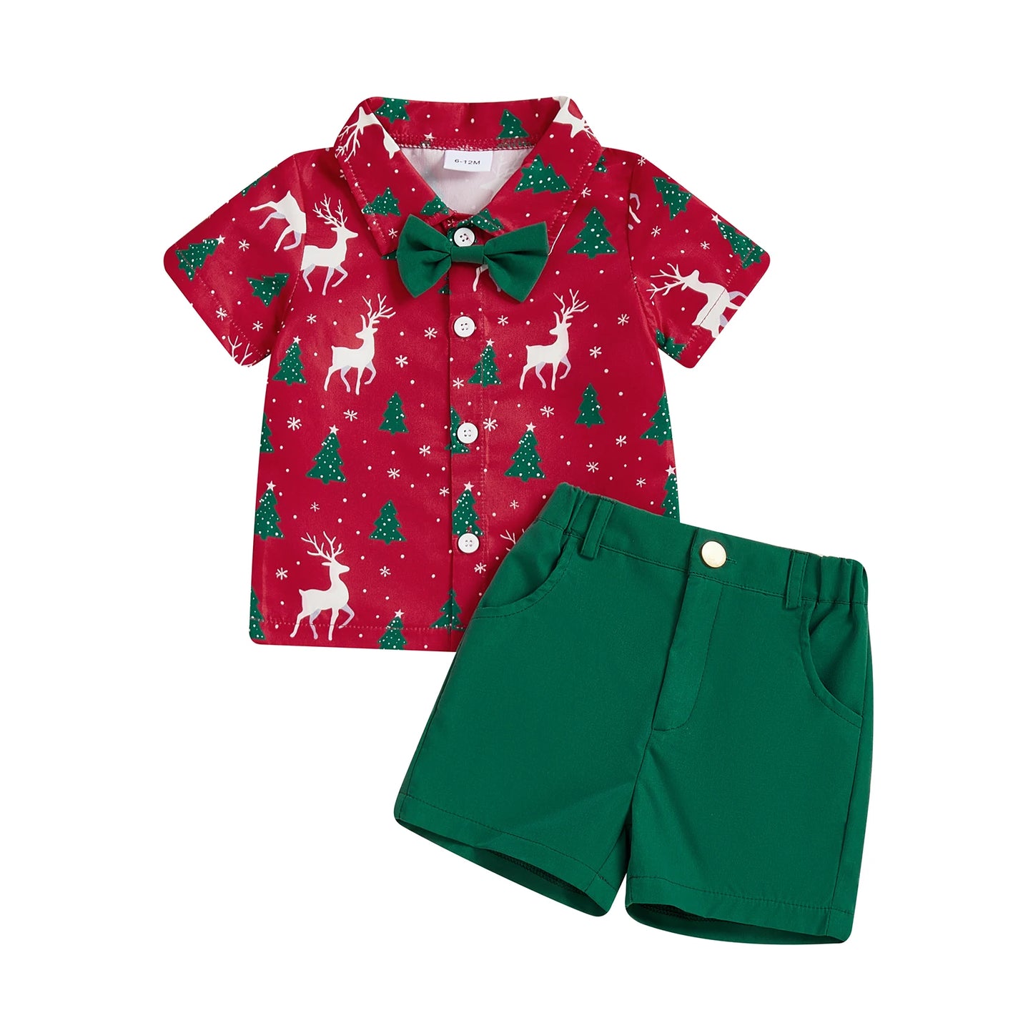 Infant Boys 2-Piece Festive Christmas Print Shirt And Shorts