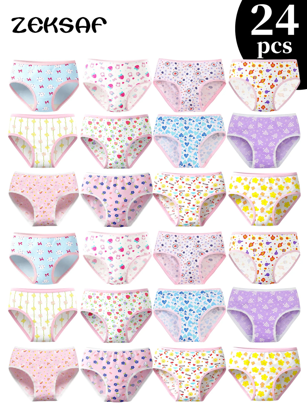 Little Girl Underwear Soft Comfortable Lovely Print 24 Pack Kids Panties Size 3T-11