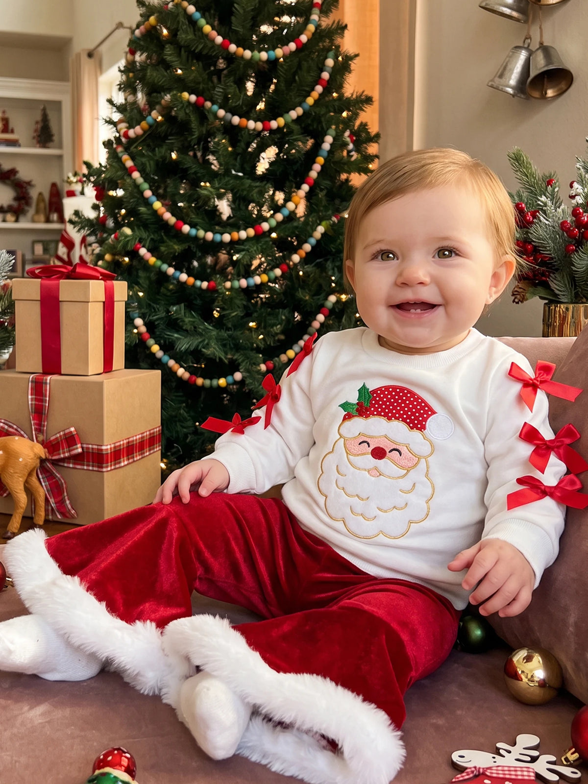 Santa Claus Sweatshirt Embroidery-Santa Outfit-Embroidery Sweatshirt-With Girls With Sweatshirt Premium