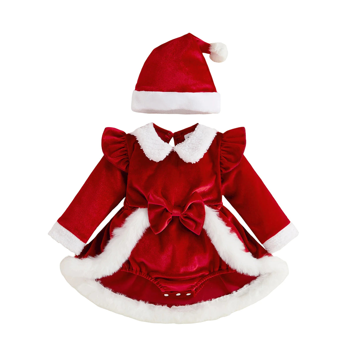 Long Sleeve Piece Set Velvet Long Sleeve Hat Girl Christmas 2 Outfit Dress Hat 2 Lightweight Baby Girl Christmas