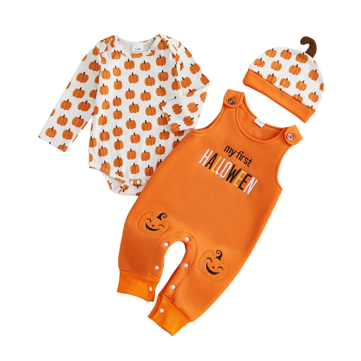 Infant Halloween Pumpkin Overalls And Hat Costume Set