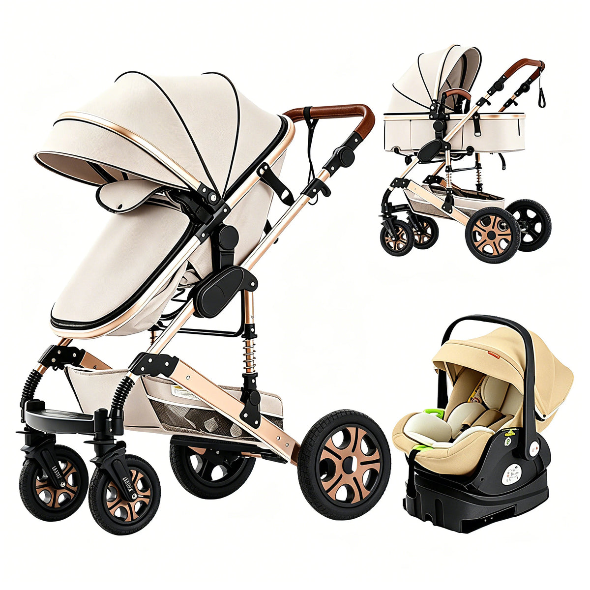 Baby Stroller Combo Car Seat Travel System for Newborn,Reversible Stroller with Isofix Base,3-IN-1 Baby Carriage Upto 55lbs Suit Infant to Toddler
