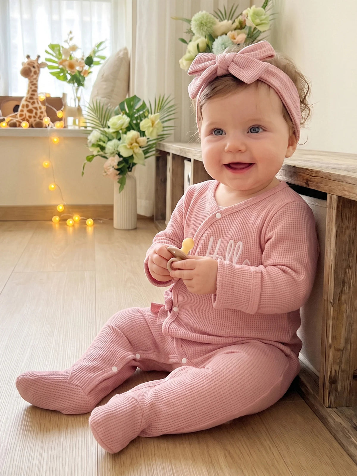 Girls Cute Baby Girls Waffle Waffle Footed Romper Baby Letter Embroidery Girls Waffle Latest Baby Girls Waffle