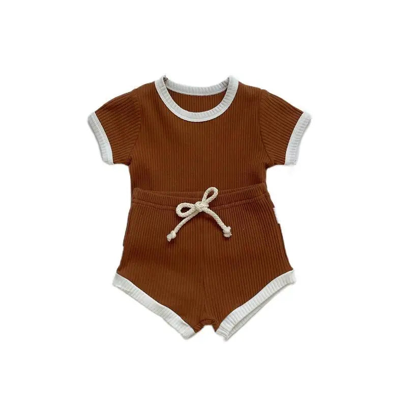 Unisex Summer TwoPiece Cotton Kids Set Short Sleeve Tops Shorts