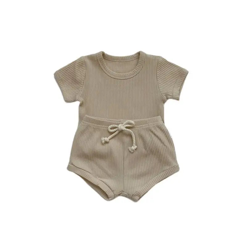 Unisex Summer TwoPiece Cotton Kids Set Short Sleeve Tops Shorts