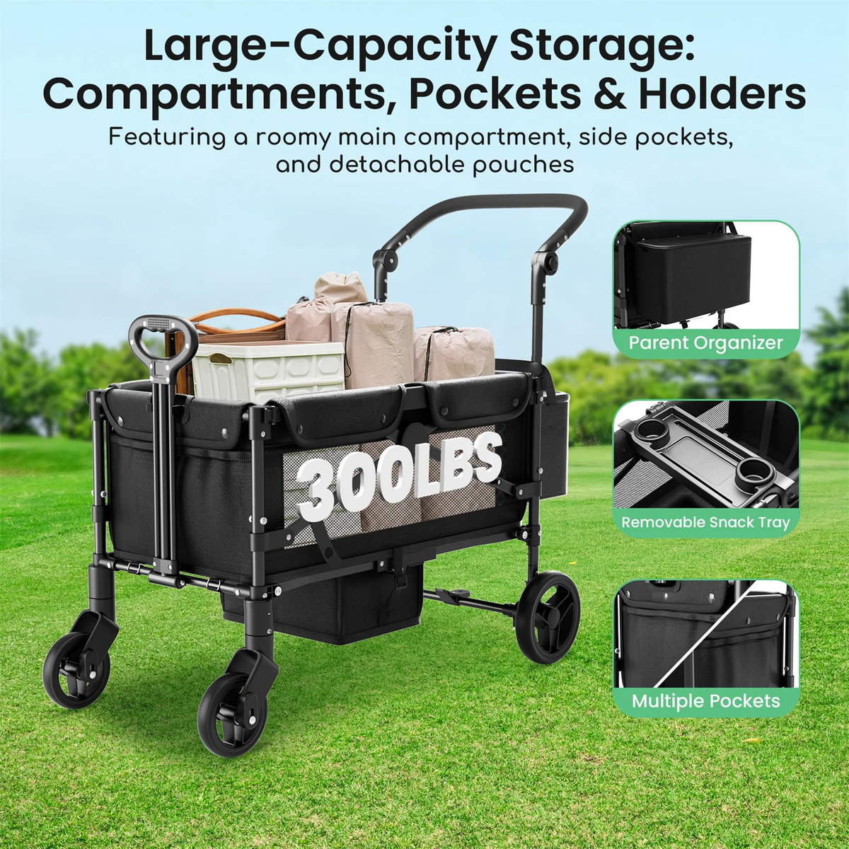 Foldable All Terrain Two Seater Kids Stroller Wagon With Canopy