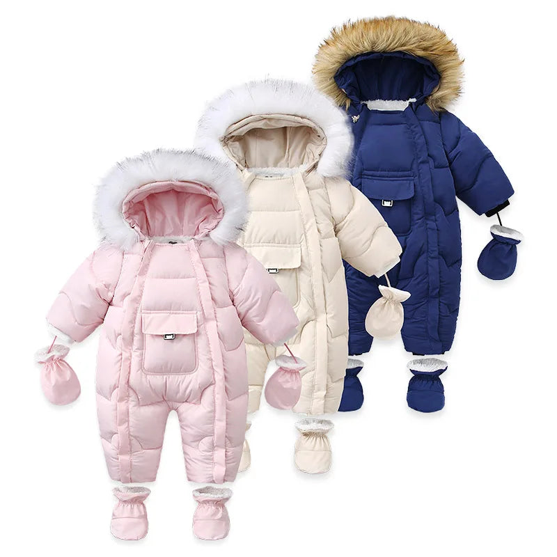 AYNIGIELL Winter Baby Jumpsuit Hooded Wool Down Romper