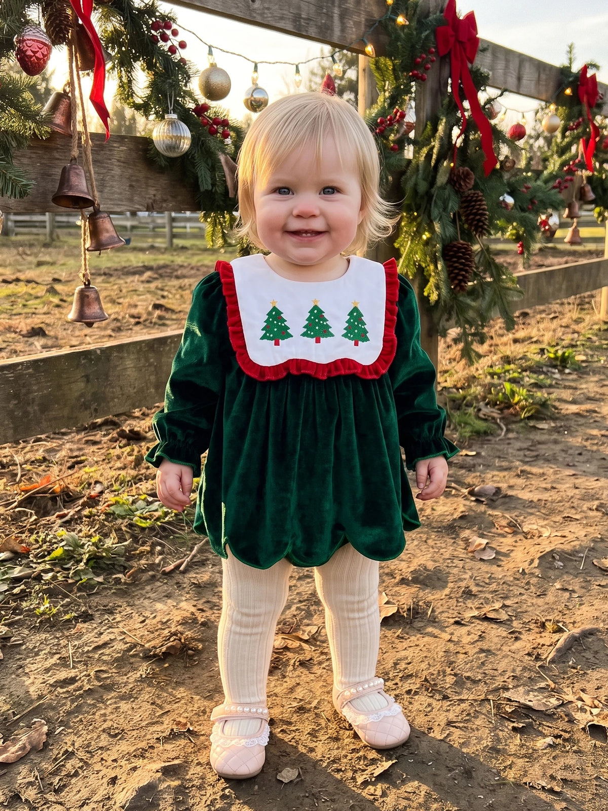 Baby Girl Christmas Long Sleeve V Neck Bodysuit Romper