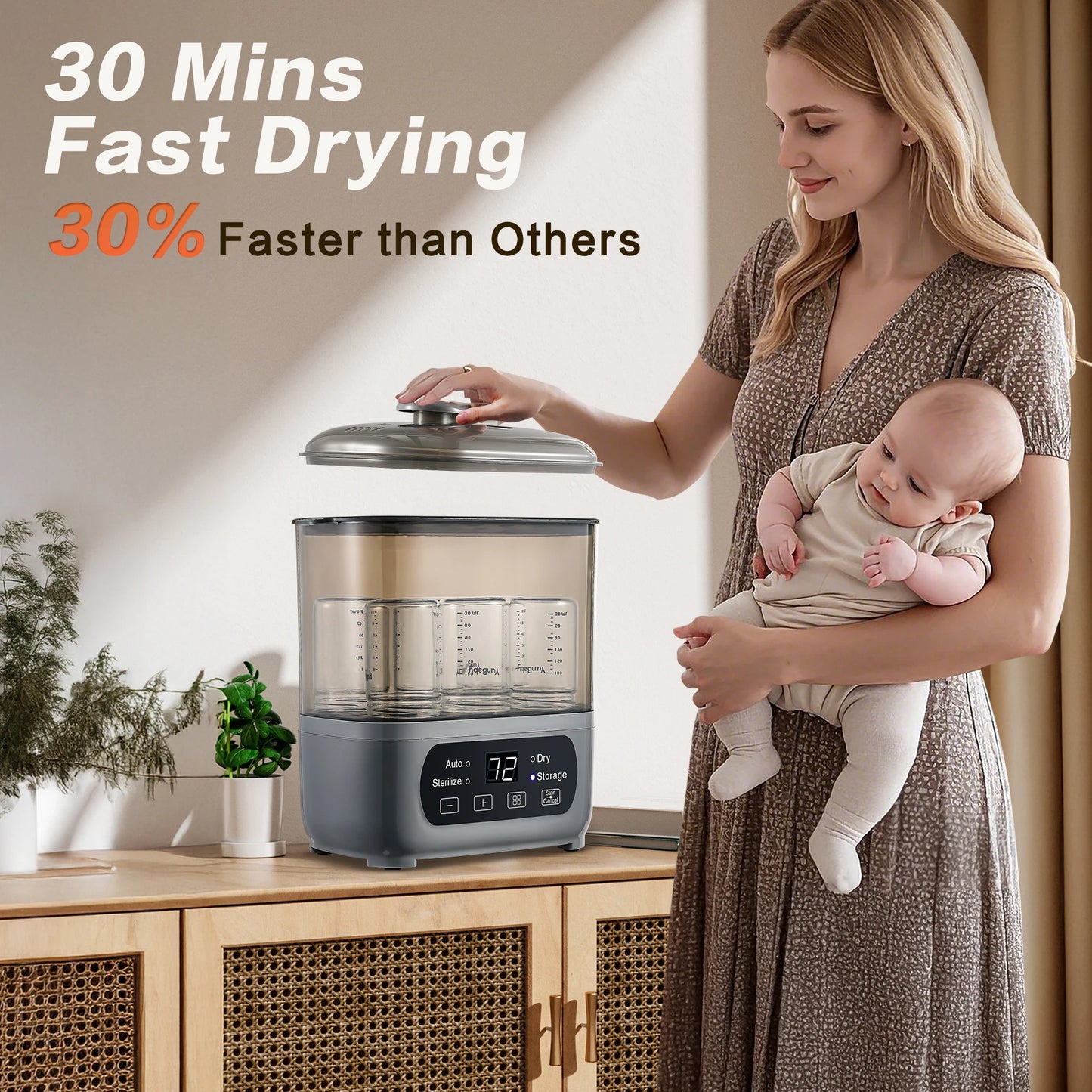 4 In 1 Baby Bottle Sterilizer And Dryer 72H Storage