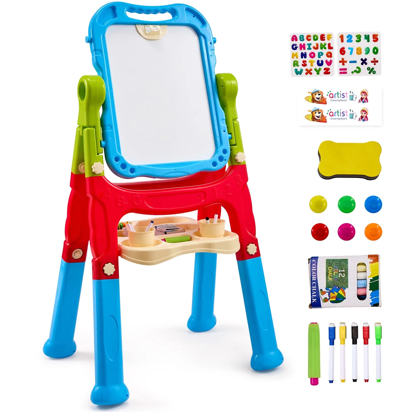 Children Magnetic Drawing Board Art Easel With Chalkboard For Kids
