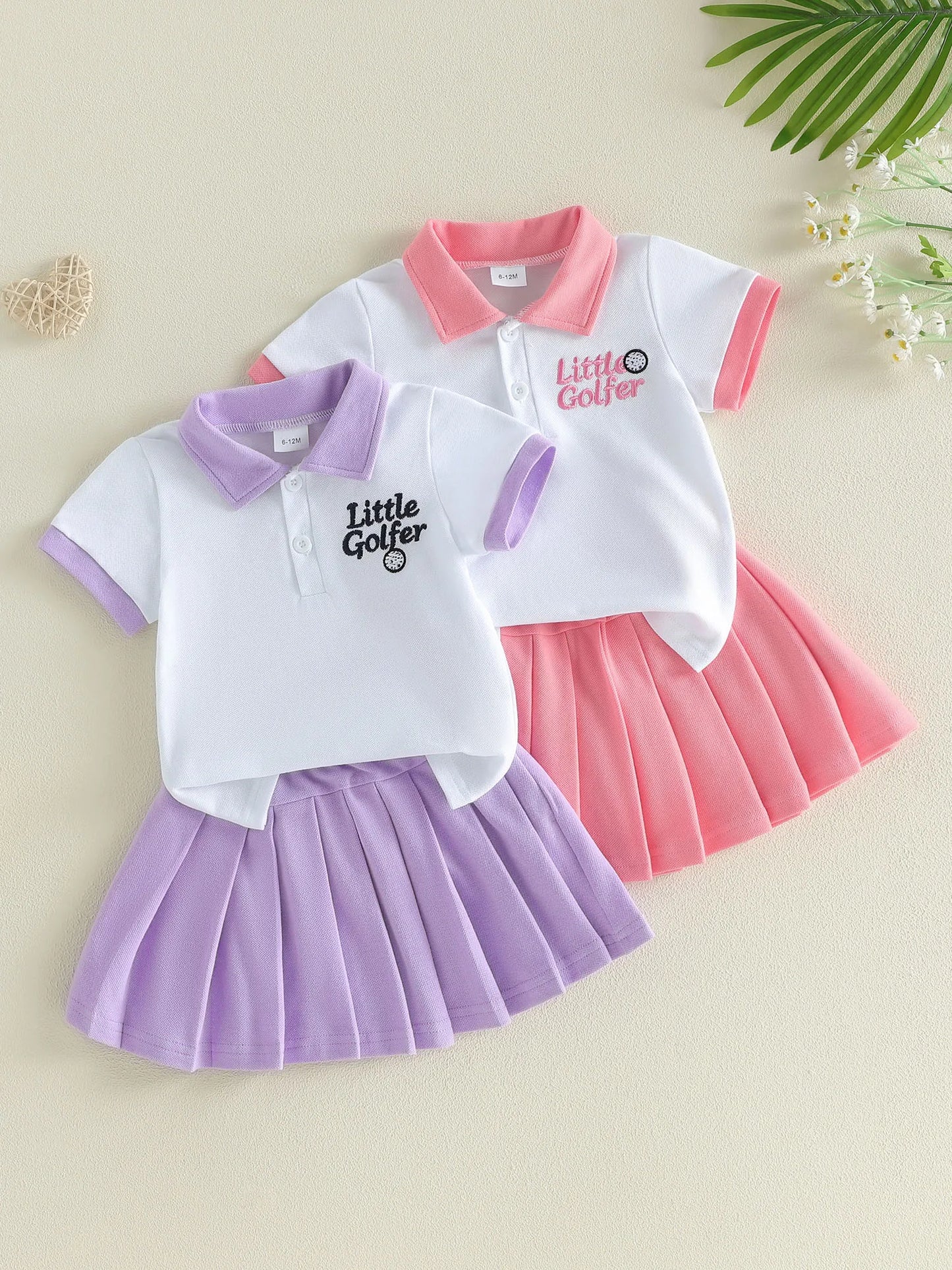 Girls Golf Outfit Set Two Piece Embroidered Letters Short Sleeve T Shirt Skirt