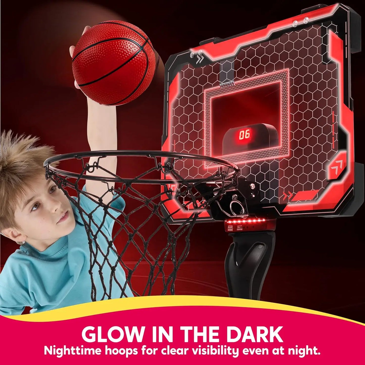 Joyfy Mini Indoor Basketball Hoop Over The Door With Light Up Scoreboard