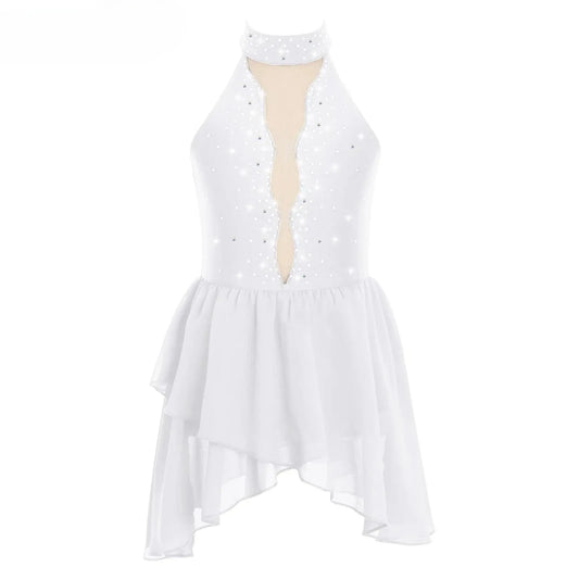Kids Girls Dance Dress Rhinestone Leotard For Ballet Gymnastics