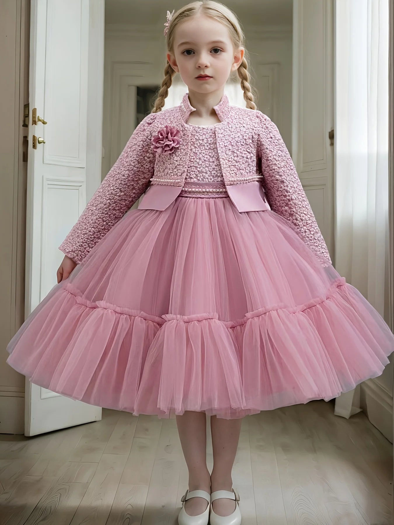 Girls Dress Set Lotus Lace Princess Outfits For Spring Autumn