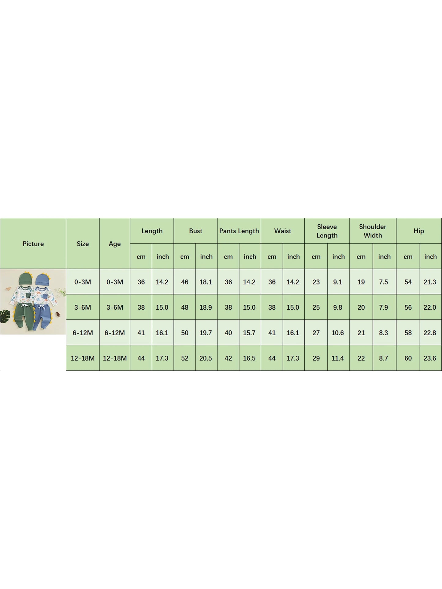 Dinosaur Print Baby Pants Hat Sets With Long Sleeve Outfit
