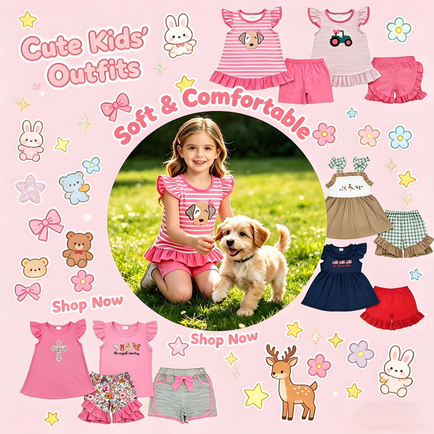 Toddler Girls Flutter Sleeve Ruffle Tunic Top Shorts Set