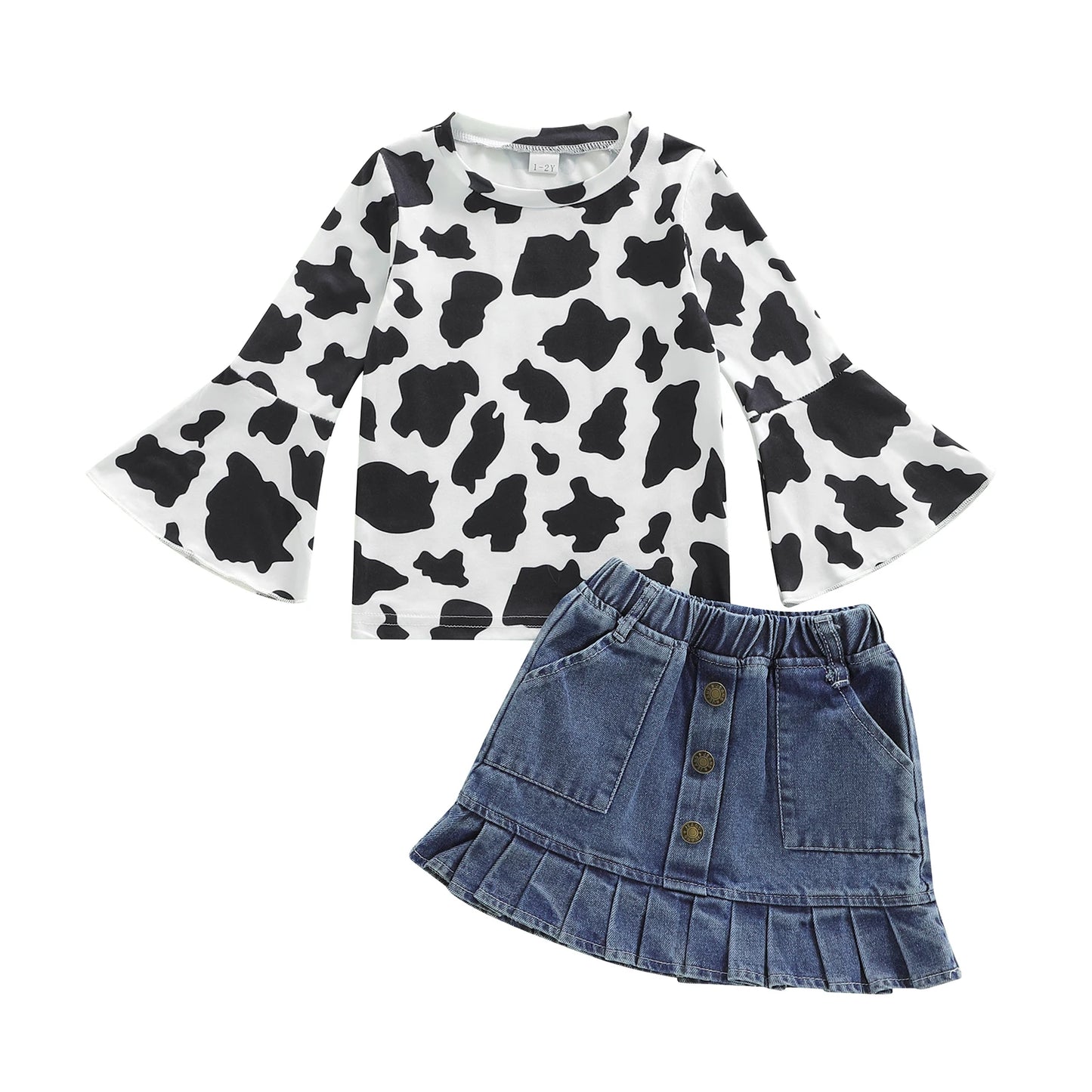 Infant Boy 3-Piece Turtleneck Top Cow Print Denim Pants Hat