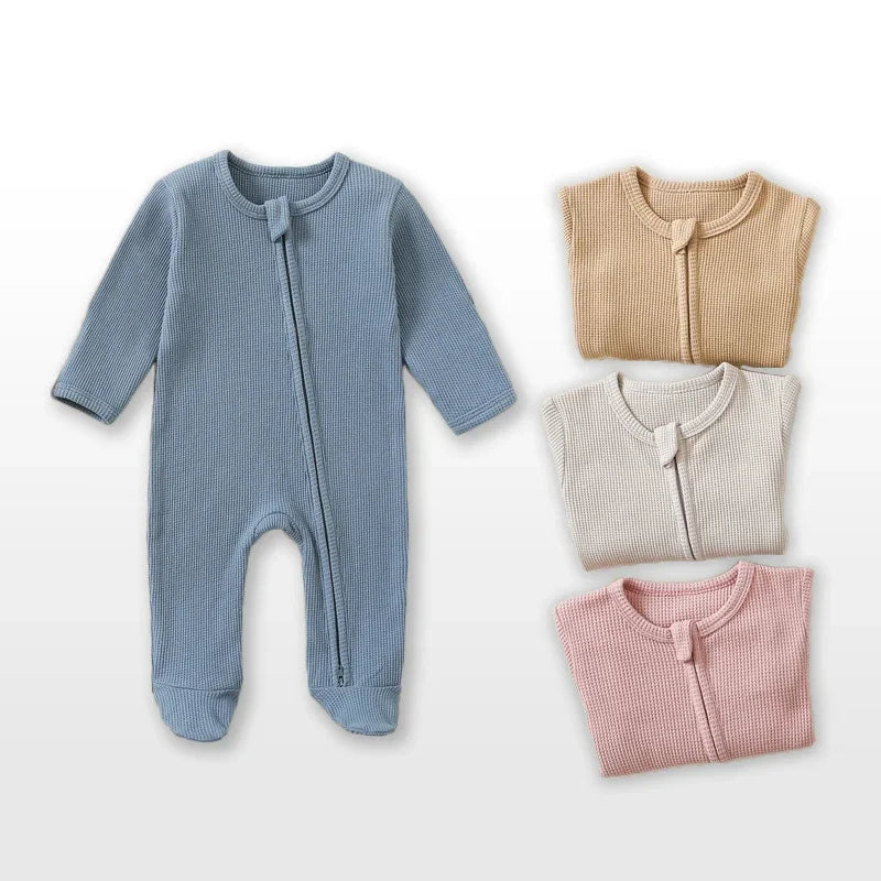 HIBISCUSARA Organic Cotton Baby Romper Jumpsuit With Zipper Footed
