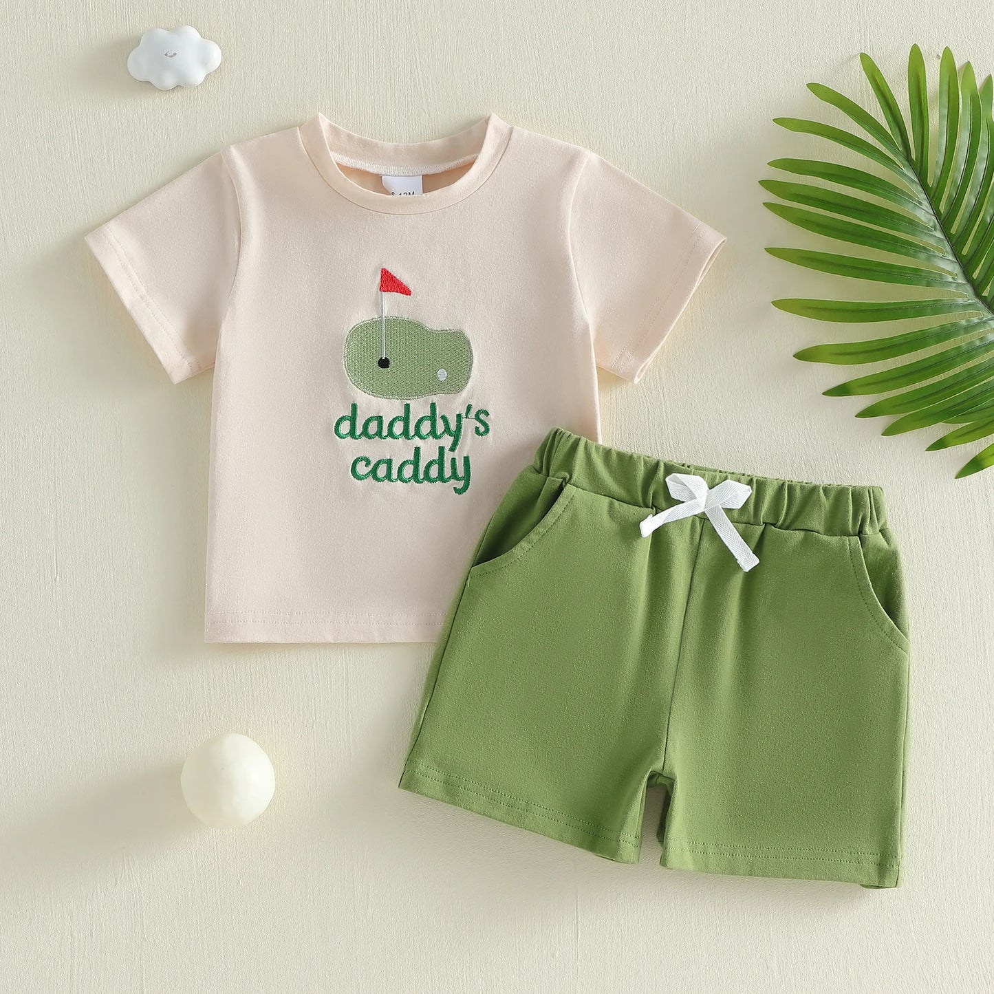 Adorable Infant 2-Piece Set Short Sleeve Embroidered Shirt Shorts