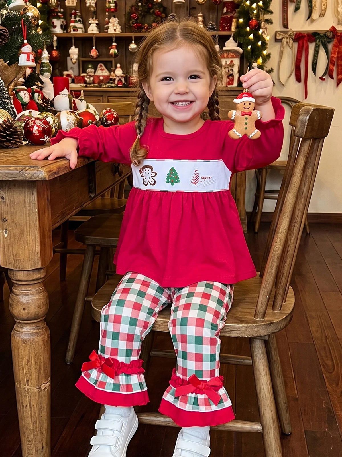 Toddler Baby Outfit Pants Christmas-Outfit Long Long Sleeve Christmas Plaid Lightweight Toddler Baby Outfit