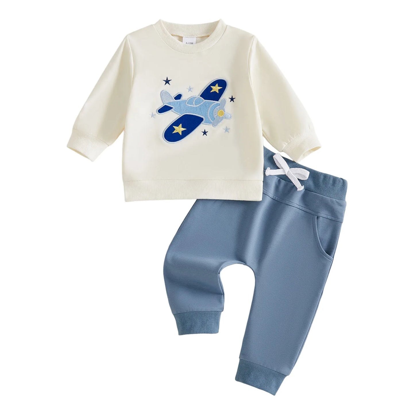 Airplane Print Toddler Sweatshirt And Joggers Set For Babies